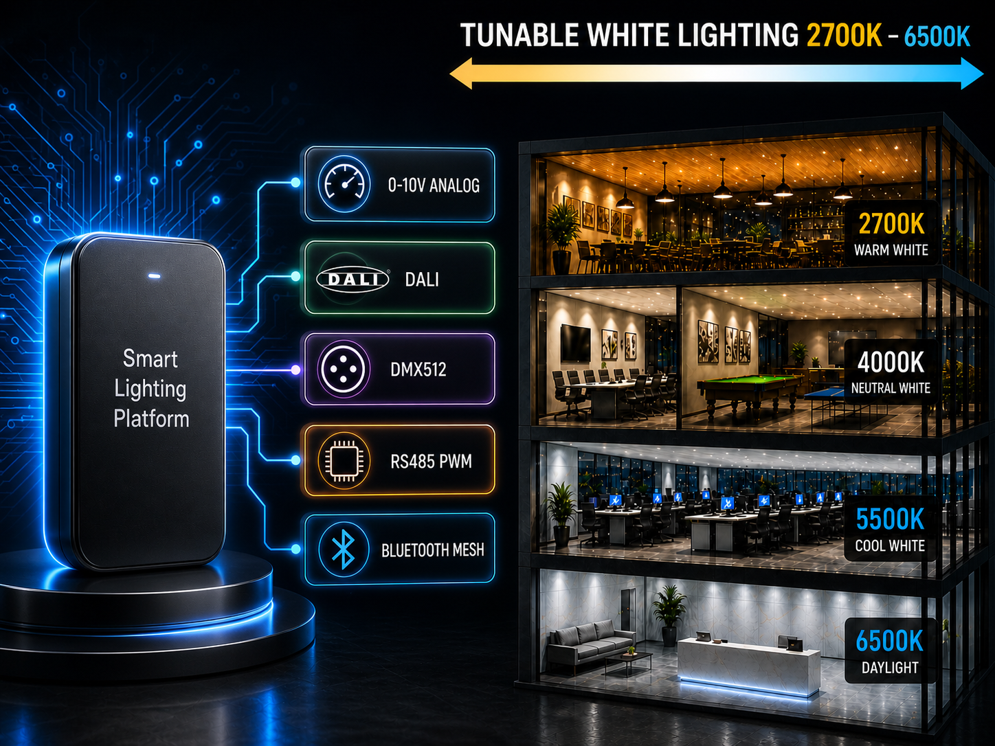 LED dimmer hardware visual representing Terul's smart lighting systems category